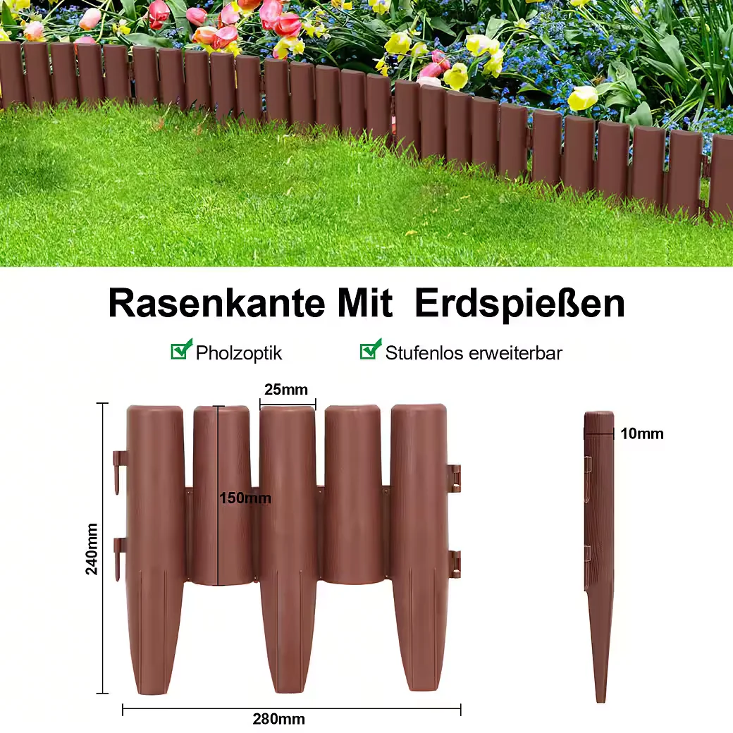 CLANMACY Rasenkante Holzoptik Palisade