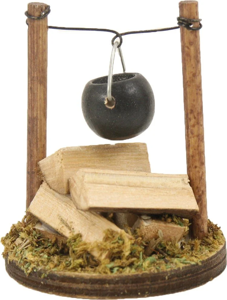 FADEDA Krippen-Zubehör – Lagerfeuer mit Kessel, Höhe 5,5 cm