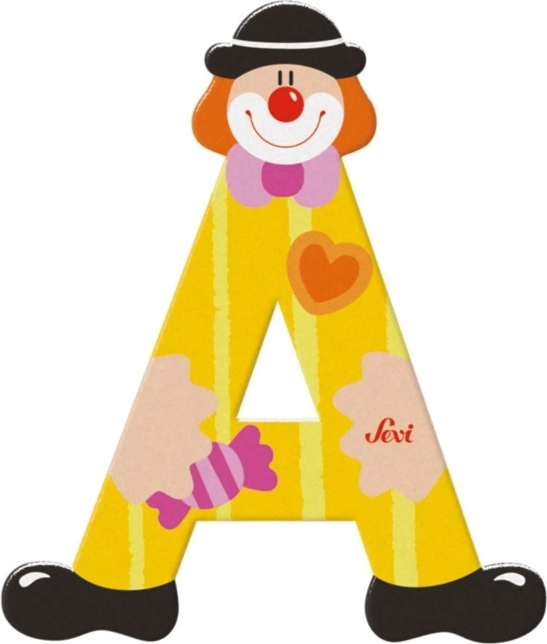 Trudi Clown Buchstabe A – Handbemalter Holzbuchstabe von Sevi