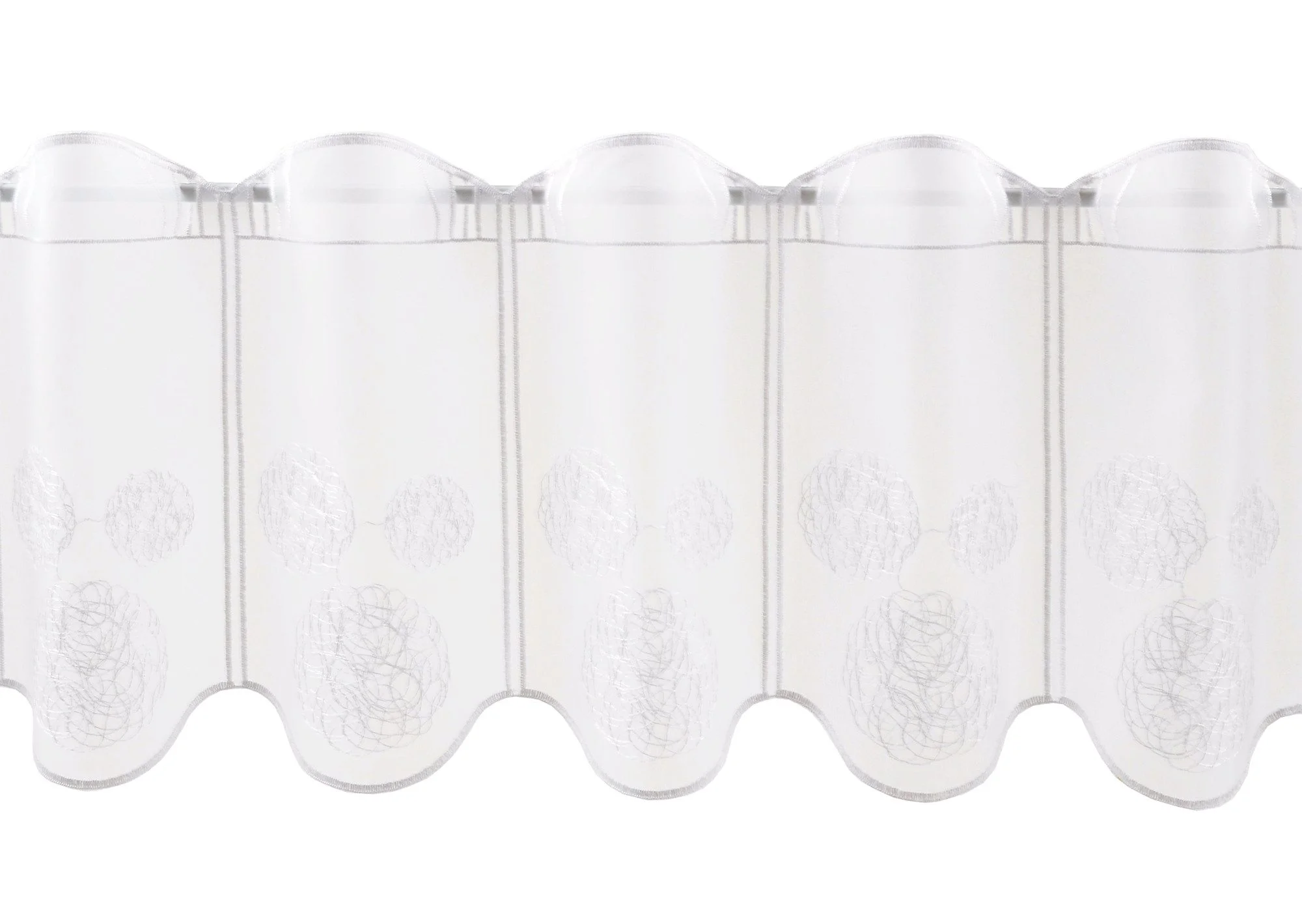 Scheibengardine „bestickte Kugeln“ – Höhe 30 cm, weiß, transparente Kurzgardine