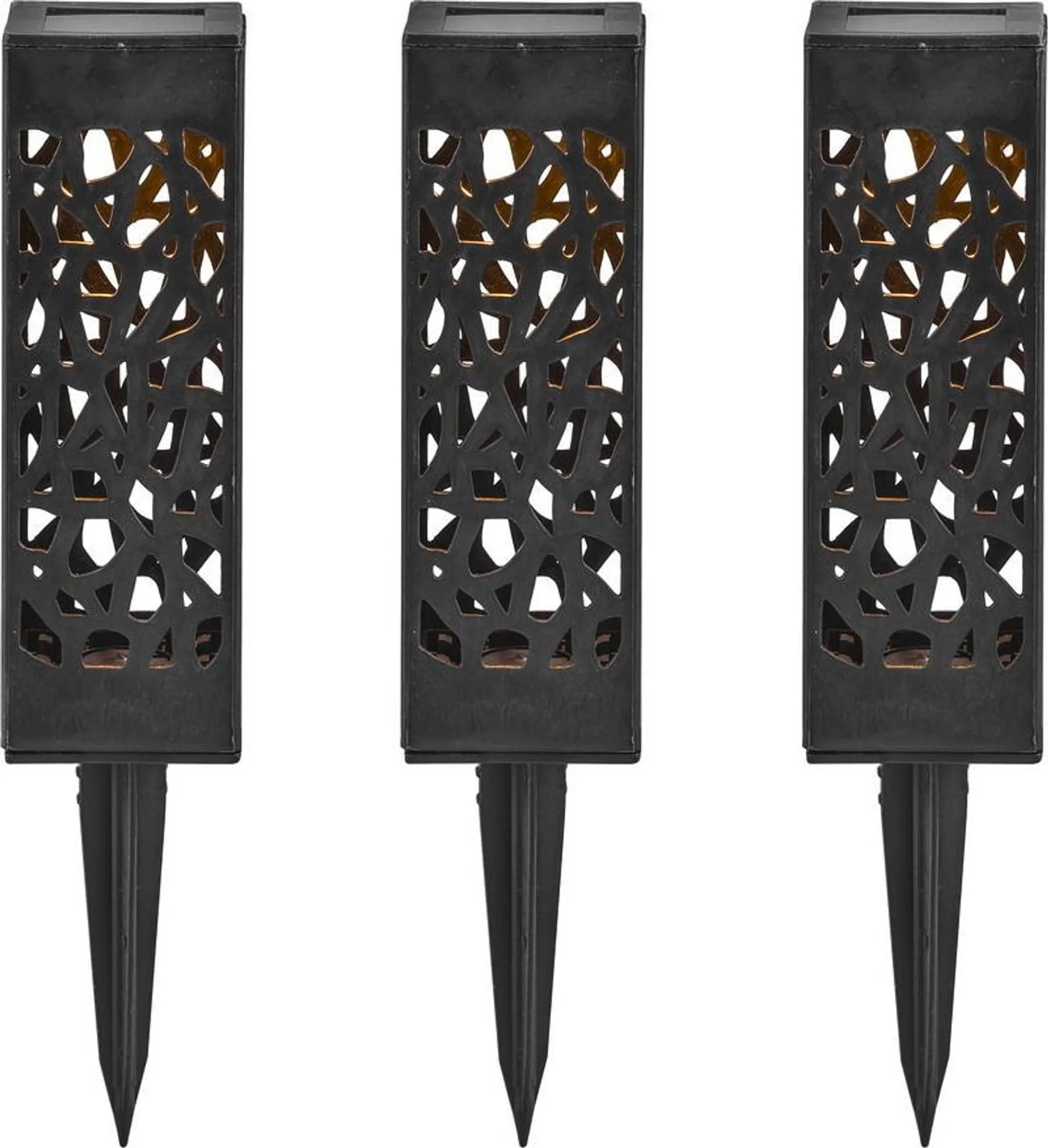 Ambia Garden Solarleuchten Set 3-tlg. – Solar-Wegeleuchten, warmweißes Licht, IP44, 28,5 cm, schwarz