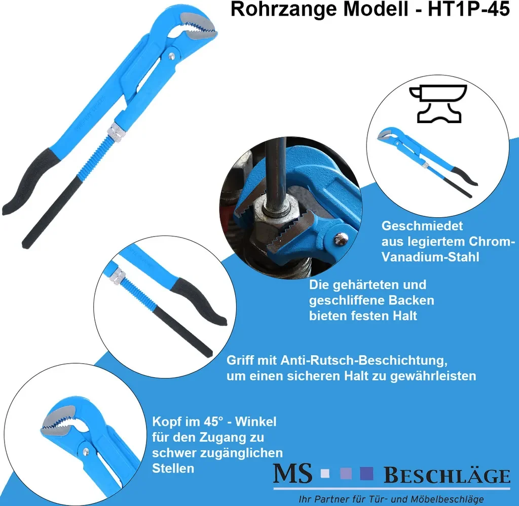 Högert Technik Rohrzange 45 Grad